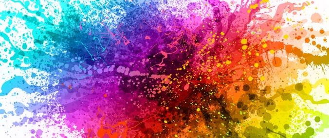 An artistic digital splash of rainbow colours